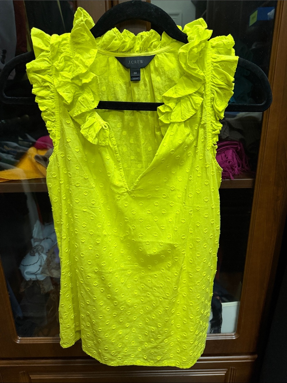 J. Crew Neon Yellow Ruffle Swiss Dot Camisole